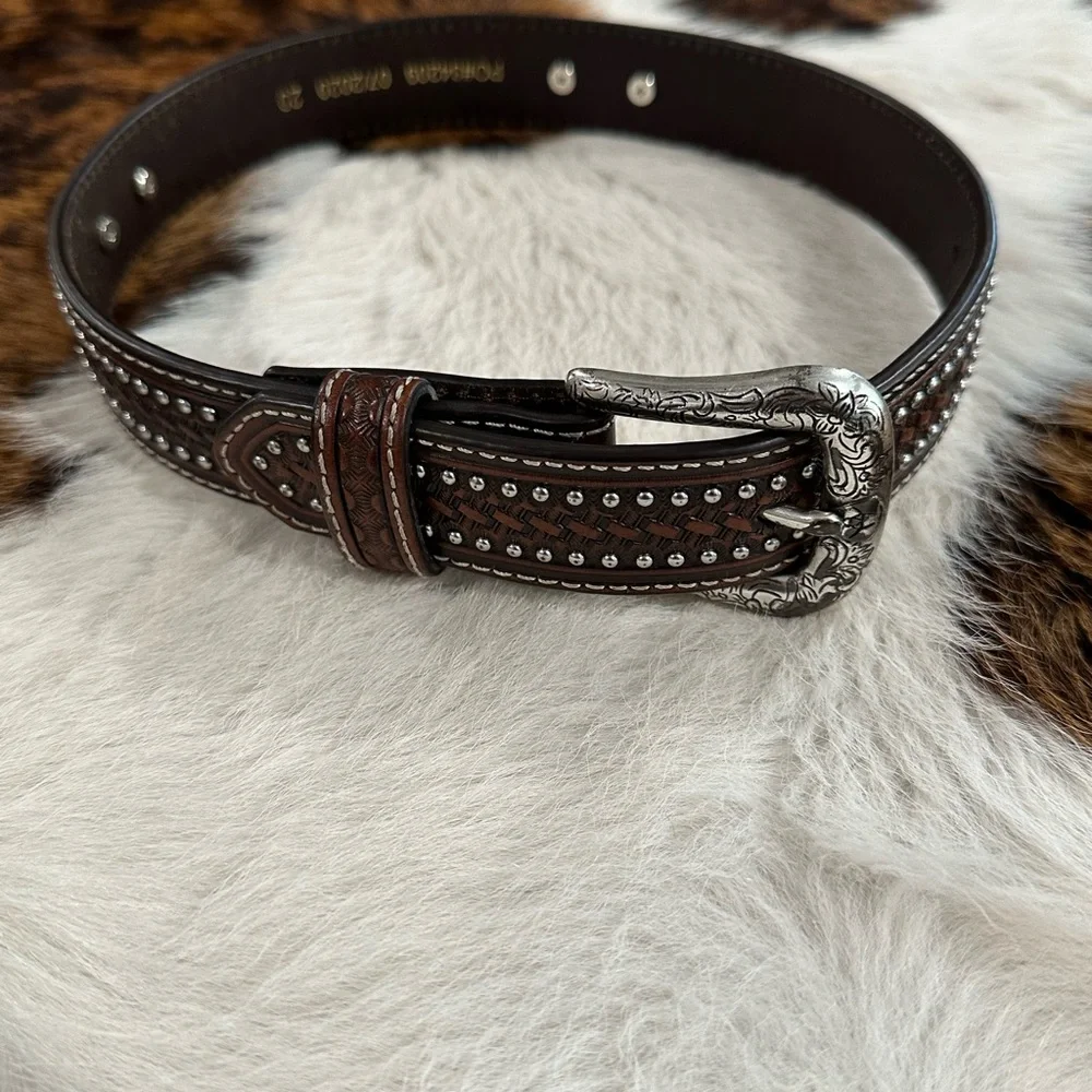 Kids Ariat Brown Genuine Leather Belt with Silver Buckle Diamond Conchos